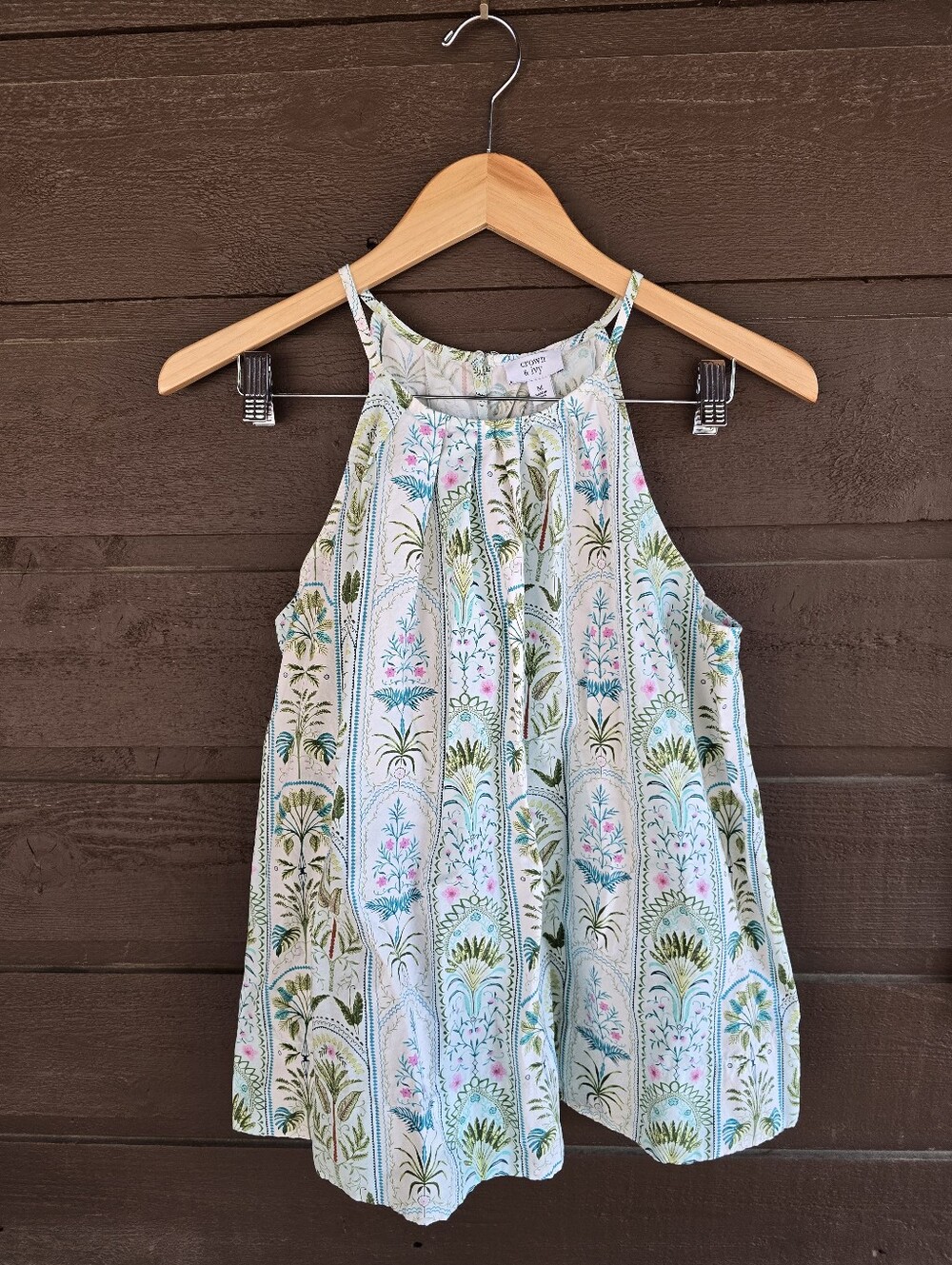 Crown & Ivy Palm Tree Block Print Halter Top Tank White Pink Green Medium